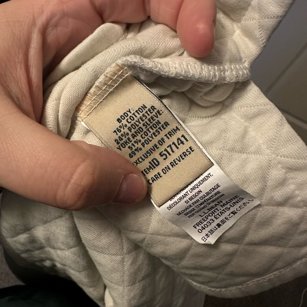 L.L.Bean Quilted Cream Pullover Quarter Zip XL - Picture 5 of 5